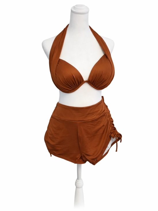 VENUS Other - Venus Rust Brown Halter Bikini Top with High-Waist Ruched Shorts